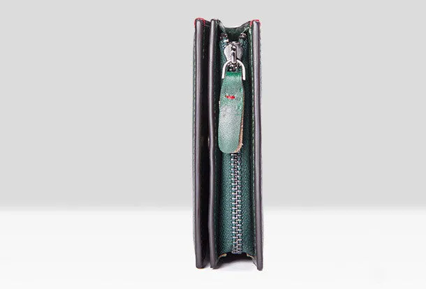 Handmade billfold wallet leather men zip multi cards vintage wallet for men