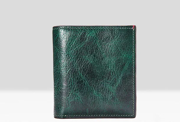 Handmade billfold wallet leather men zip multi cards vintage wallet for men