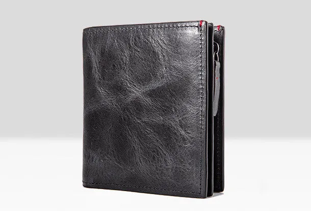Handmade billfold wallet leather men zip multi cards vintage wallet for men