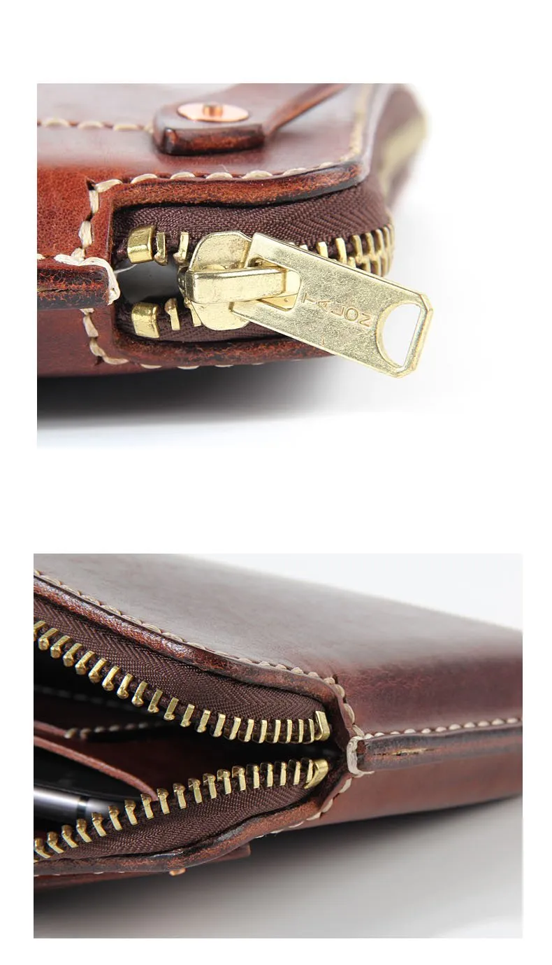 Handmade Black Leather Mens Cool Clutch Wallet Biker Clutch Brown Wristlet Wallet for Men