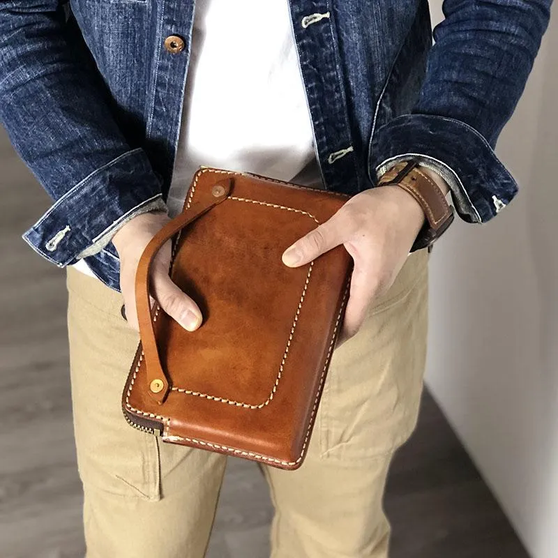 Handmade Black Leather Mens Cool Clutch Wallet Biker Clutch Brown Wristlet Wallet for Men