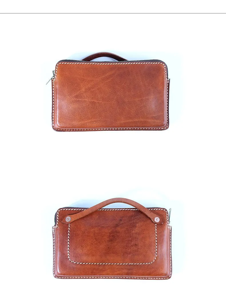 Handmade Black Leather Mens Cool Clutch Wallet Biker Clutch Brown Wristlet Wallet for Men