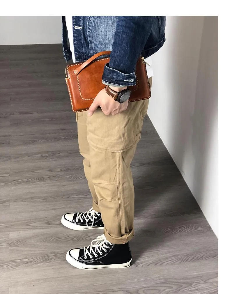 Handmade Black Leather Mens Cool Clutch Wallet Biker Clutch Brown Wristlet Wallet for Men