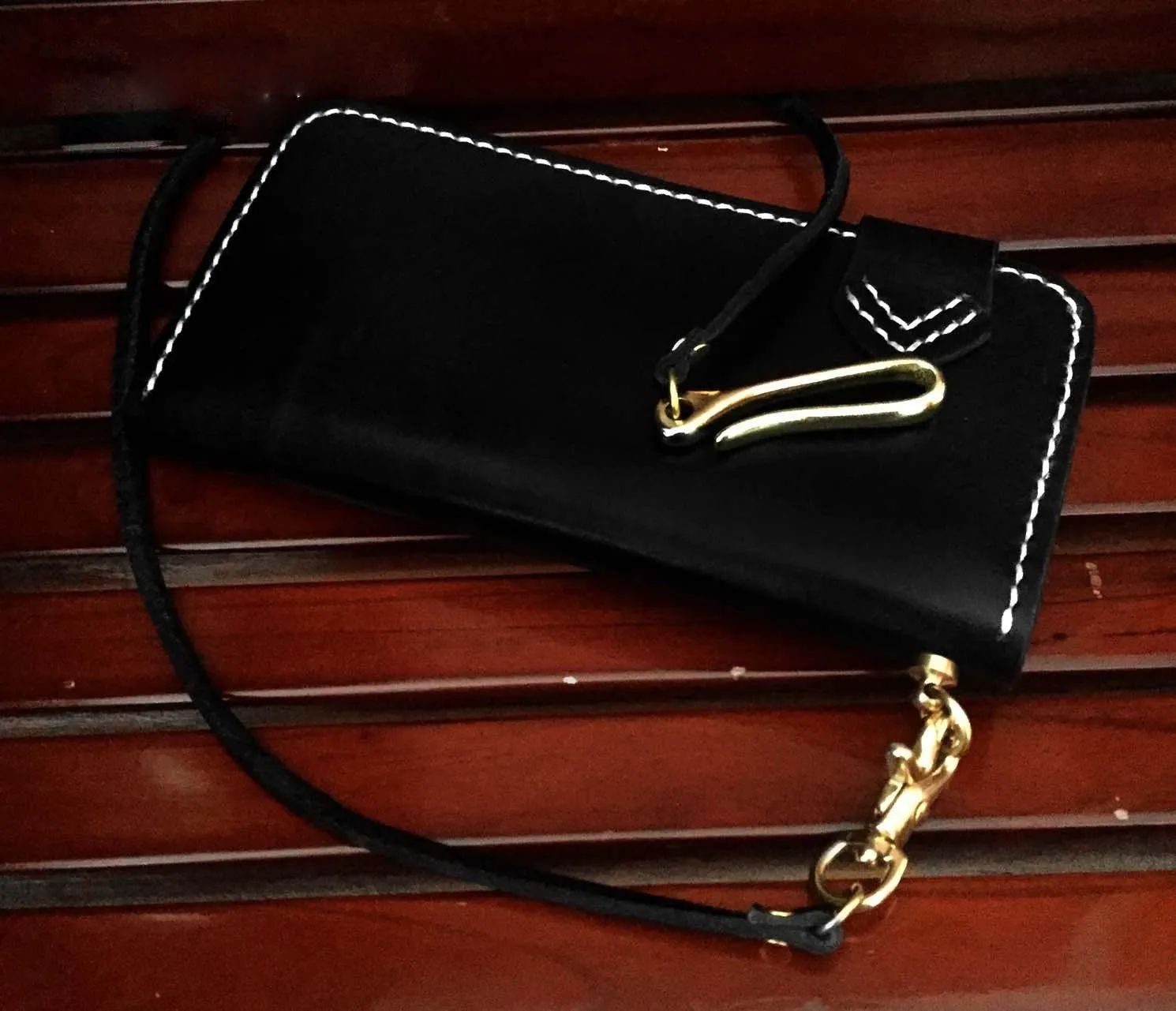 Handmade Black Leather Men's Long Biker Wallet Chain Wallet Long Biker Chain Wallet For Men