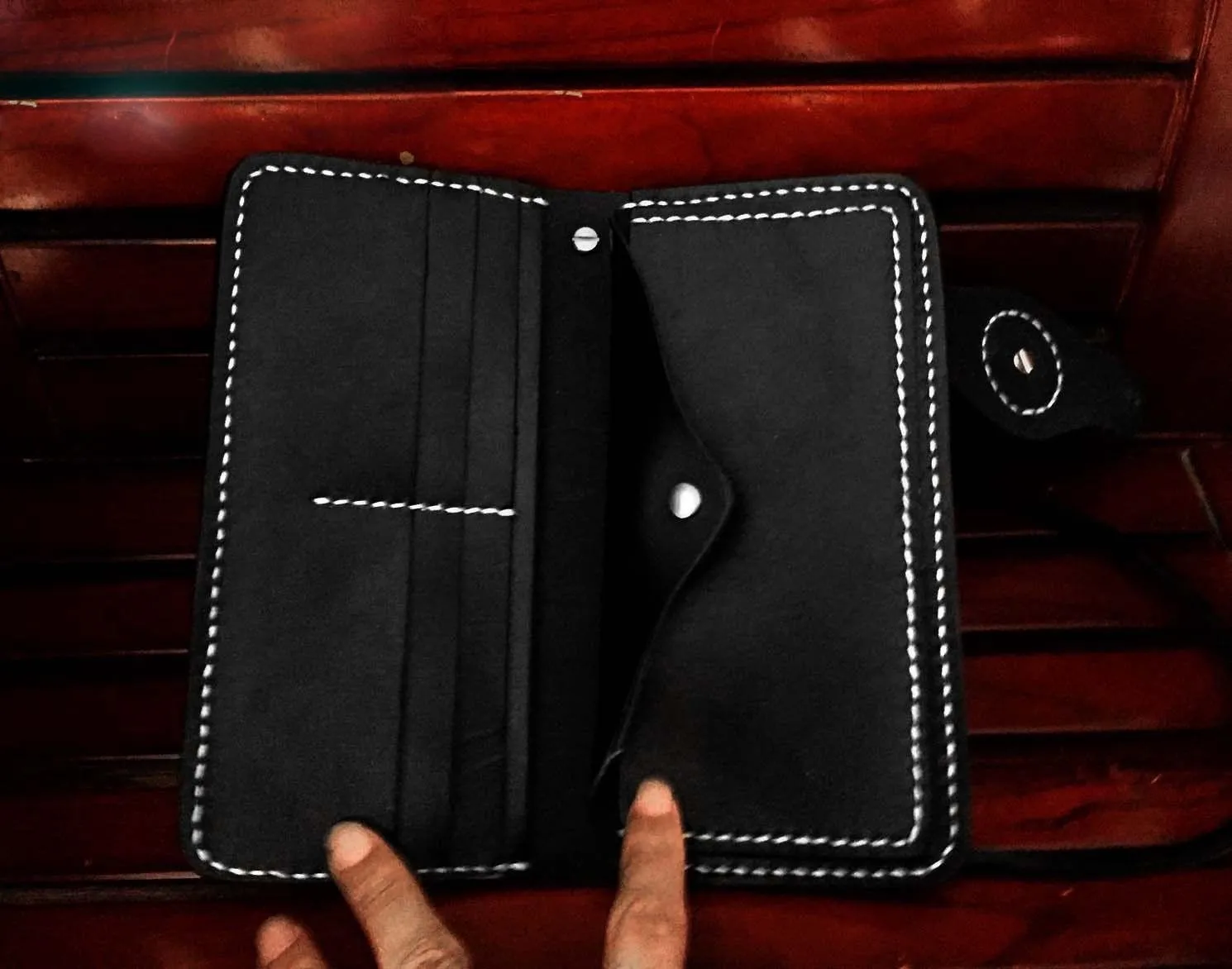 Handmade Black Leather Men's Long Biker Wallet Chain Wallet Long Biker Chain Wallet For Men