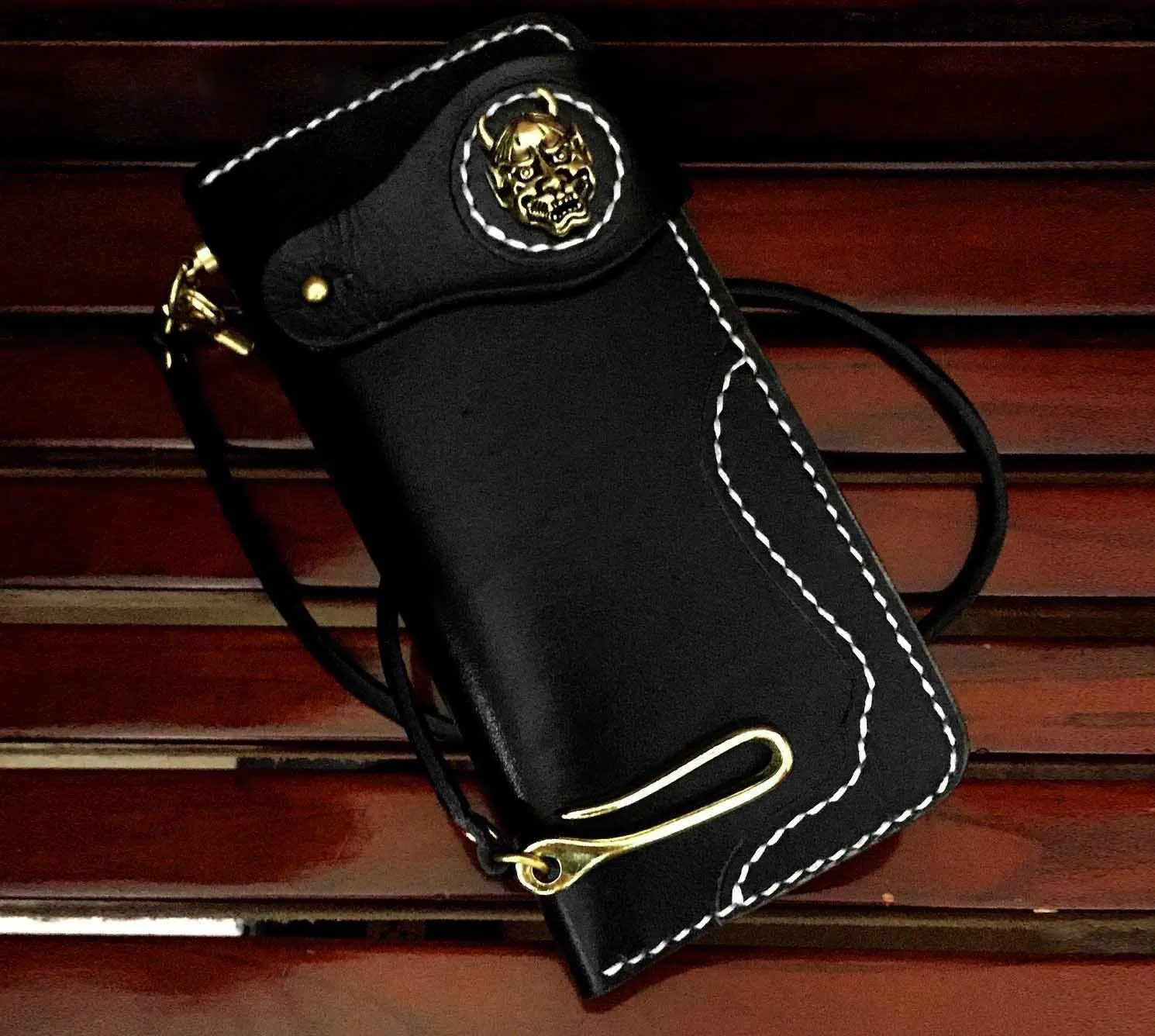 Handmade Black Leather Men's Long Biker Wallet Chain Wallet Long Biker Chain Wallet For Men