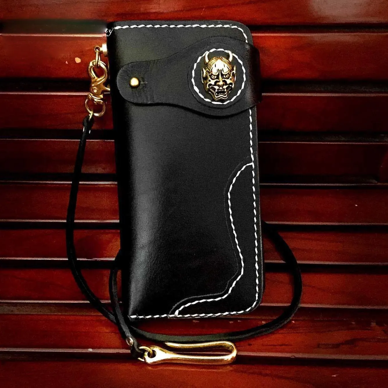 Handmade Black Leather Men's Long Biker Wallet Chain Wallet Long Biker Chain Wallet For Men
