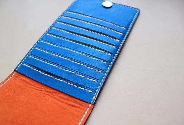 Handmade blue pretty fashion hand dyed leather billfold ID card wallet for women