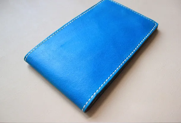 Handmade blue pretty fashion hand dyed leather billfold ID card wallet for women
