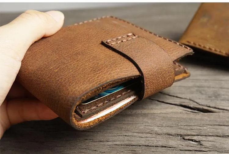 Handmade Brown Leather Mens Bifold Billfold Wallets Slim Small Wallet for Men