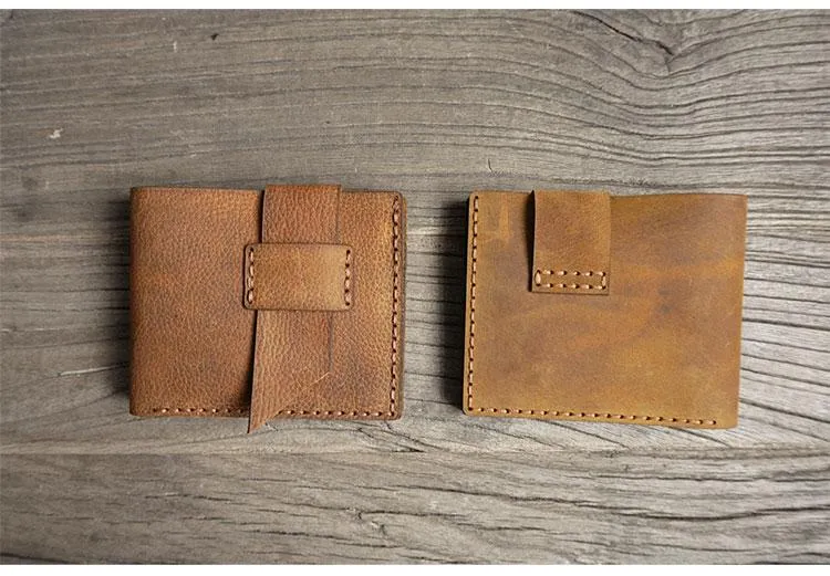 Handmade Brown Leather Mens Bifold Billfold Wallets Slim Small Wallet for Men