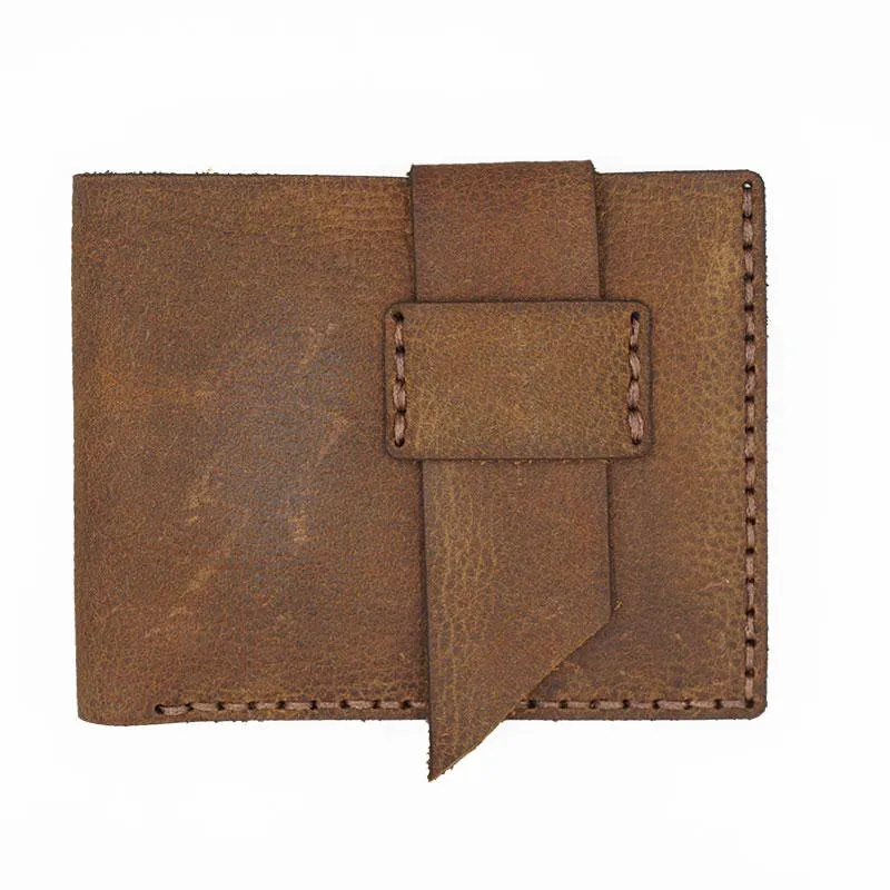 Handmade Brown Leather Mens Bifold Billfold Wallets Slim Small Wallet for Men