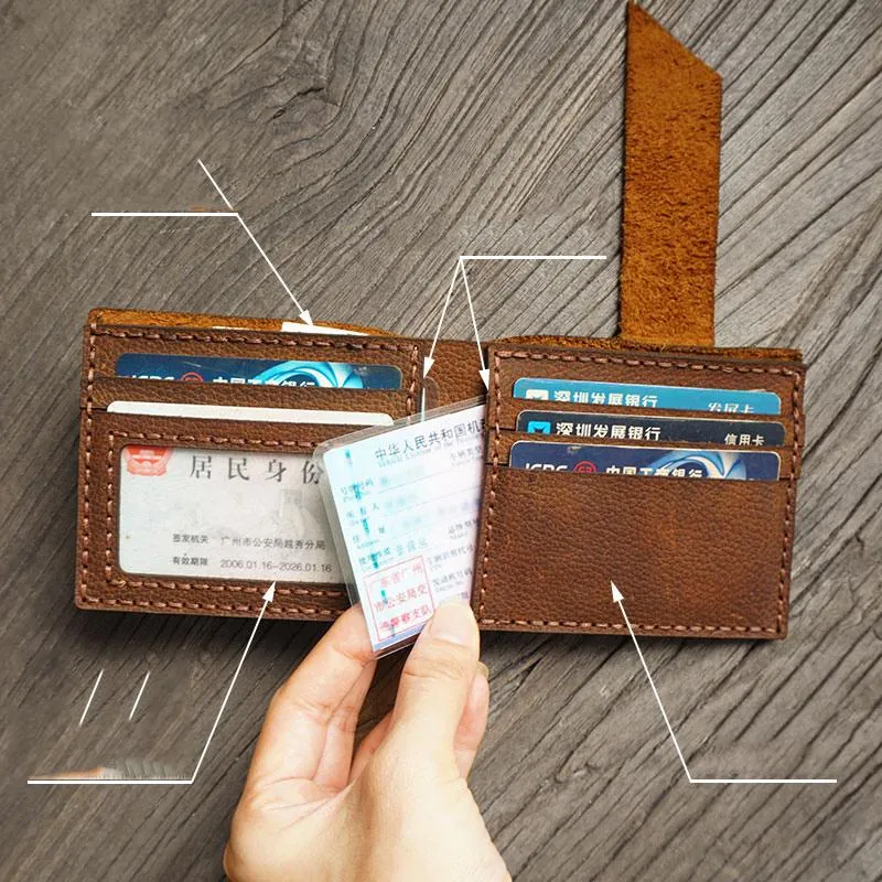 Handmade Brown Leather Mens Bifold Billfold Wallets Slim Small Wallet for Men