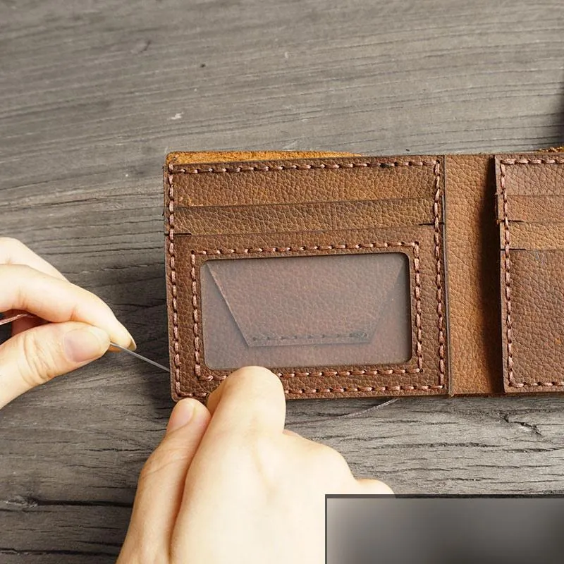 Handmade Brown Leather Mens Bifold Billfold Wallets Slim Small Wallet for Men