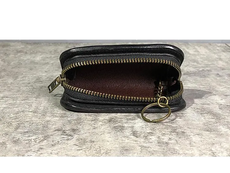 Handmade Brown Leather Mens Cool Key Wallets Car Key Change Coin Holder Car Key Case for Men