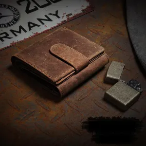 Handmade Brown Leather Mens Trifold Billfold Wallets With Coin Pocket Small Wallet for Men