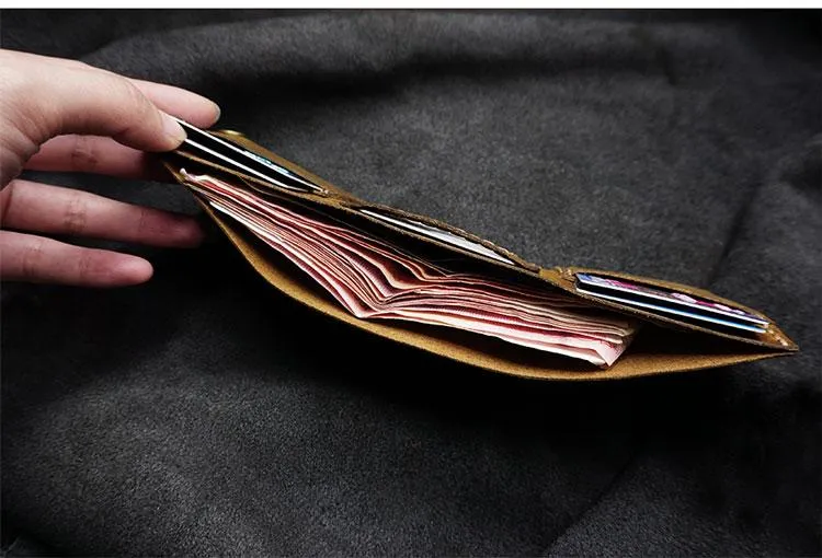 Handmade Brown Leather Mens Trifold Billfold Wallets With Front Pocket Wallet for Men