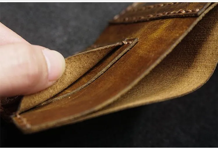Handmade Brown Leather Mens Trifold Billfold Wallets With Front Pocket Wallet for Men