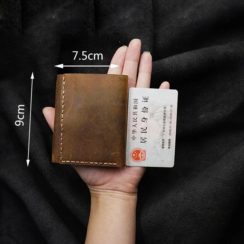 Handmade Brown Leather Mens Trifold Billfold Wallets With Front Pocket Wallet for Men