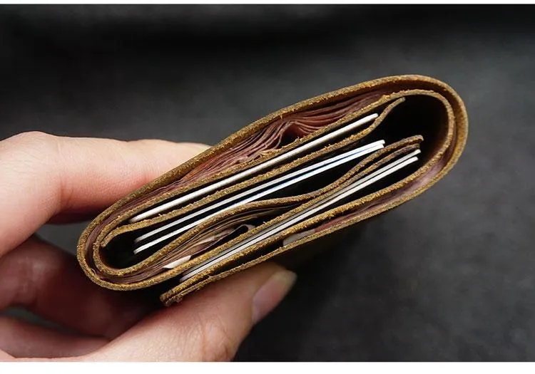 Handmade Brown Leather Mens Trifold Billfold Wallets With Front Pocket Wallet for Men