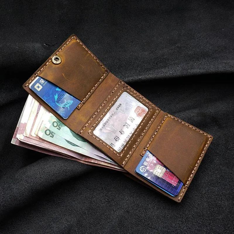 Handmade Brown Leather Mens Trifold Billfold Wallets With Front Pocket Wallet for Men