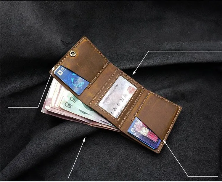 Handmade Brown Leather Mens Trifold Billfold Wallets With Front Pocket Wallet for Men