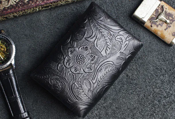Handmade card leather change coin wallet flowral leather billfold wallet for men women