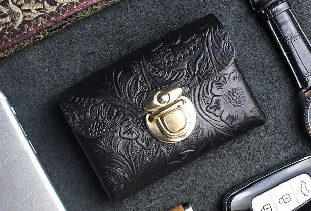 Handmade card leather change coin wallet flowral leather billfold wallet for men women