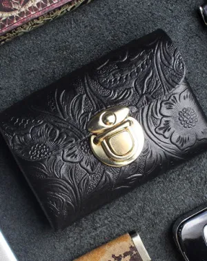 Handmade card leather change coin wallet flowral leather billfold wallet for men women