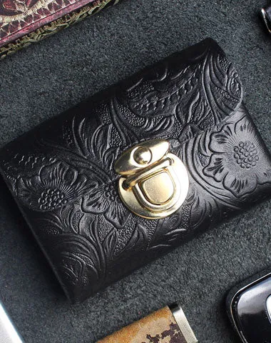 Handmade card leather change coin wallet flowral leather billfold wallet for men women