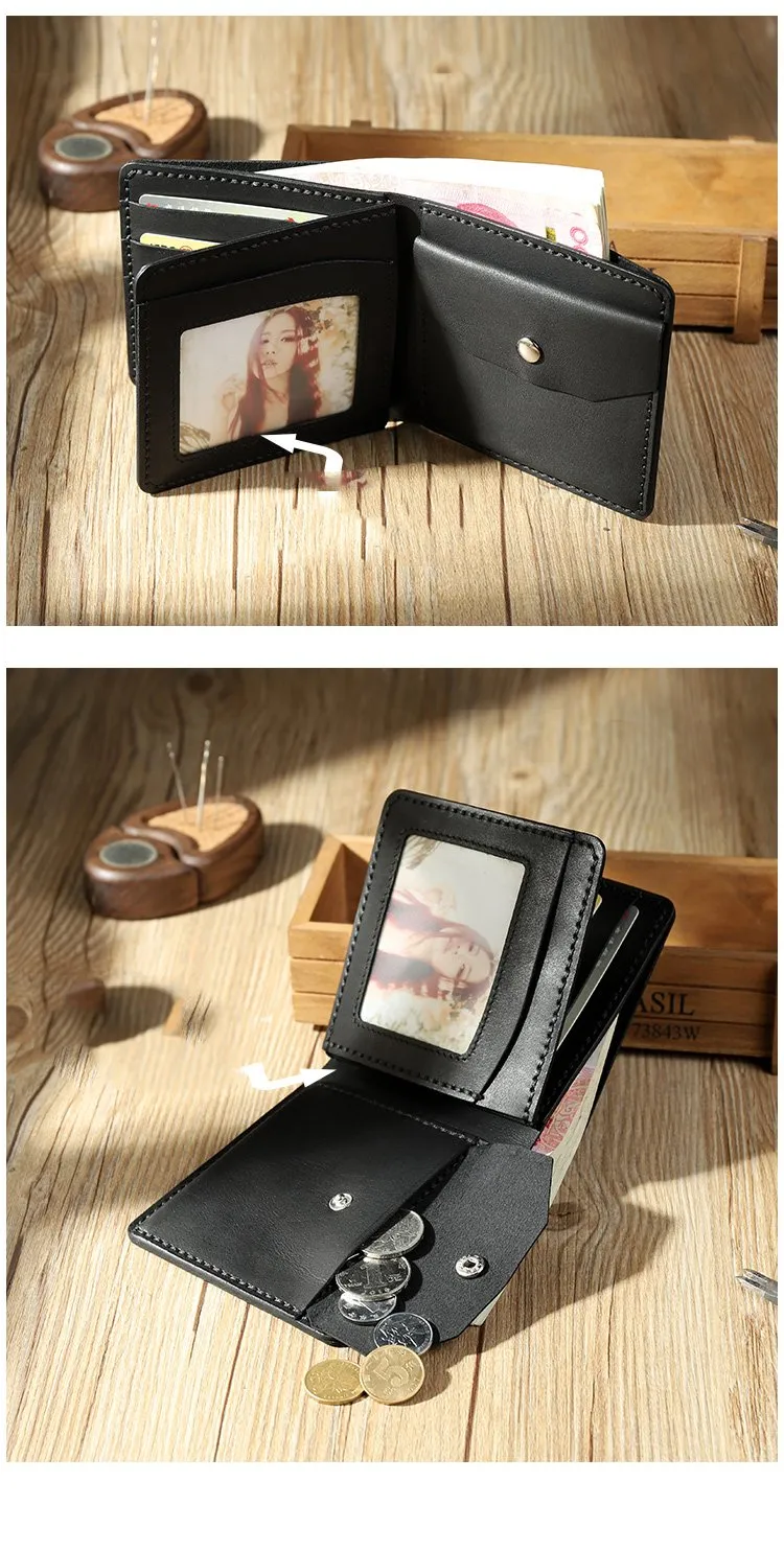 Handmade Coffee Leather Trifold Billfold Wallet Personalized Mens Trifold Wallets for Men