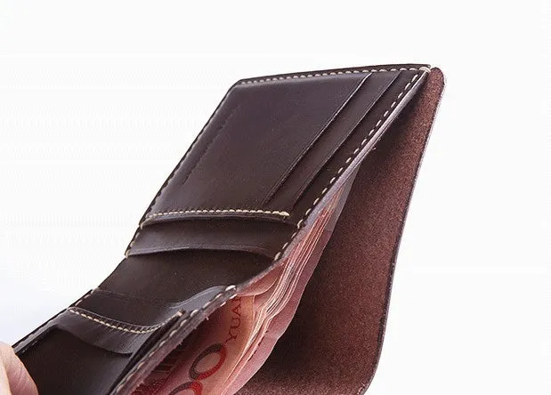 Handmade Cool Leather Mens Bifold Small Wallets billfold Wallet for Men