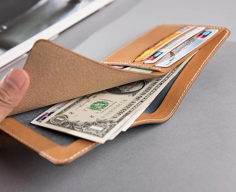 Handmade Cool Leather Mens billfold Leather Wallet Men Small Wallets Bifold for Men