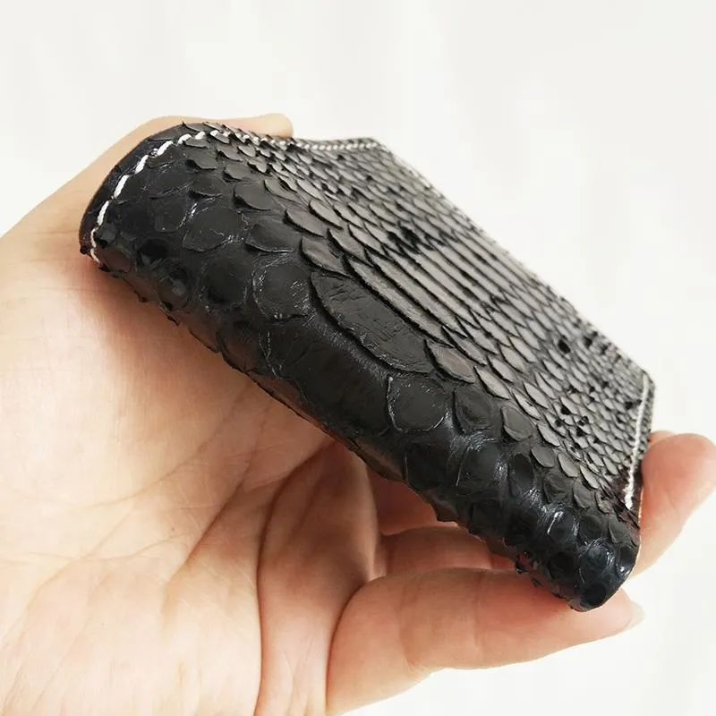 Handmade Cool Mens Black Snake Skin Small Wallet Yellow Slim billfold Wallets For Men