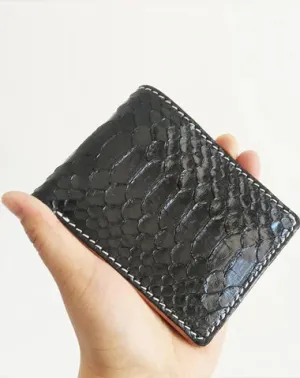 Handmade Cool Mens Black Snake Skin Small Wallet Yellow Slim billfold Wallets For Men
