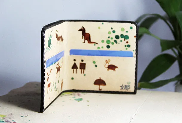 Handmade custom personalized billfold  hand painted leather bifold wallet for women/lady girl