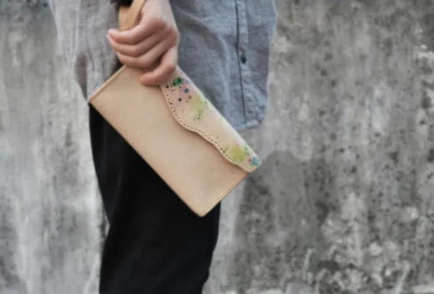 Handmade custom personalized vintage leather clutch long wallet for women/lady girl