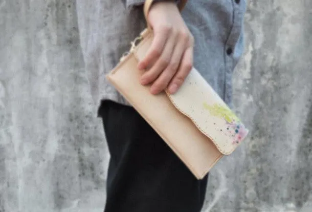 Handmade custom personalized vintage leather clutch long wallet for women/lady girl