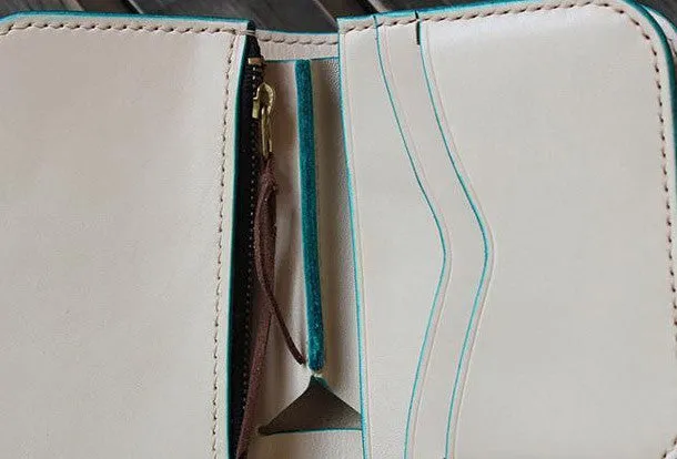 Handmade custom vintage purse leather wallet billfold small wallet blue women