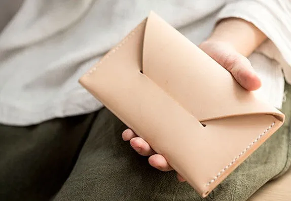 Handmade Cute Leather Womens Envelope Long Wallets Phone Long Wallet for Women