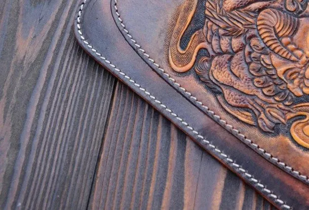 Handmade dark brown vintage leather biker wallet  bifold long wallet purse clutch for men