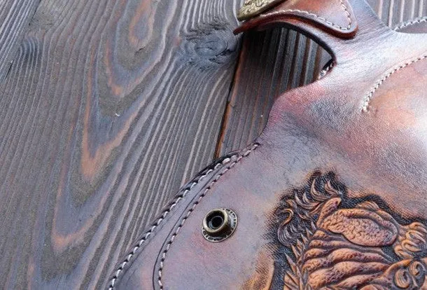 Handmade dark brown vintage leather biker wallet  bifold long wallet purse clutch for men