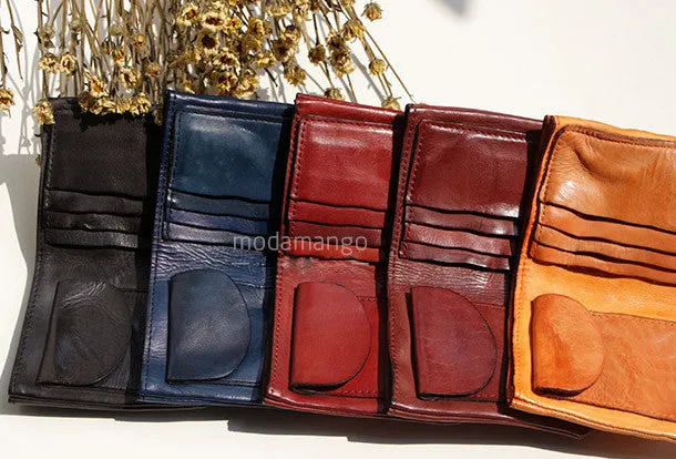 Handmade Genuine leather bifold billfold  purse wallet purse coin women