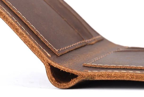 Handmade Genuine Leather Brown Mens Wallet Cool billfold Slim Bifold Wallet for Mens