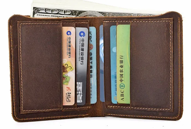 Handmade Genuine Leather Brown Mens Wallet Cool billfold Slim Bifold Wallet for Mens