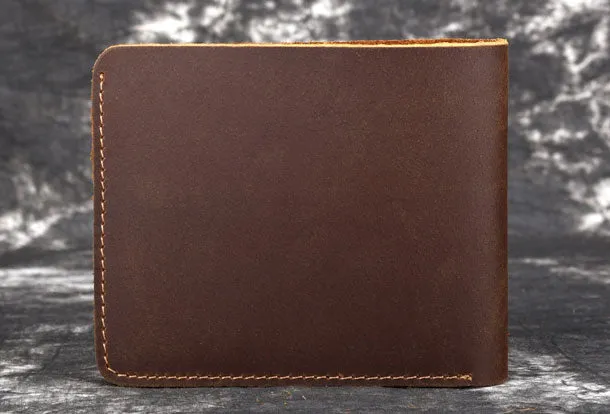 Handmade Genuine Leather Brown Mens Wallet Cool billfold Slim Bifold Wallet for Mens