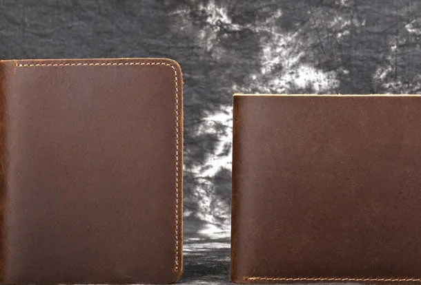 Handmade Genuine Leather Brown Mens Wallet Cool billfold Slim Bifold Wallet for Mens