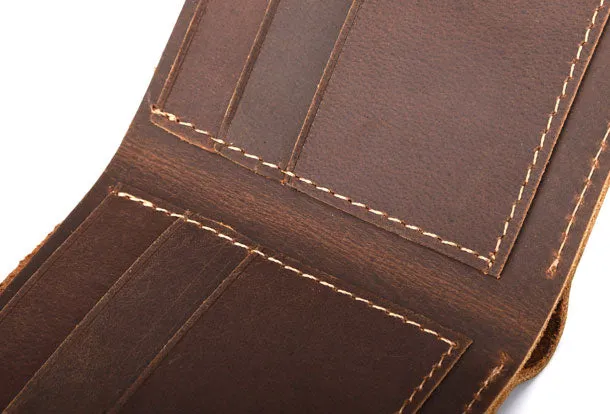Handmade Genuine Leather Brown Mens Wallet Cool billfold Slim Bifold Wallet for Mens