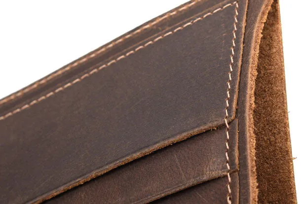 Handmade Genuine Leather Brown Mens Wallet Cool billfold Slim Bifold Wallet for Mens