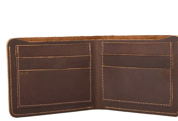 Handmade Genuine Leather Brown Mens Wallet Cool billfold Slim Bifold Wallet for Mens